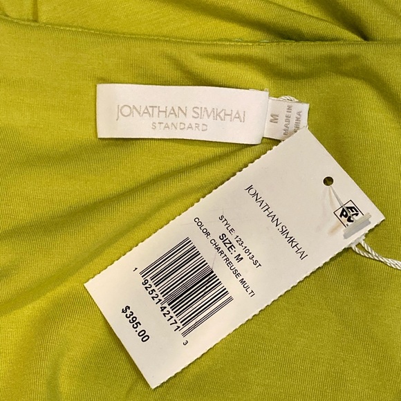 NWT Jonathan Simkhai Frederique Abstract Mesh Chartreuse Multi Sheath Dress-Sz M - Picture 5 of 7